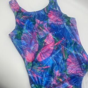 Bloch Dynami girls gymnastics dance tank leotard metallic pink blue MED 8 10